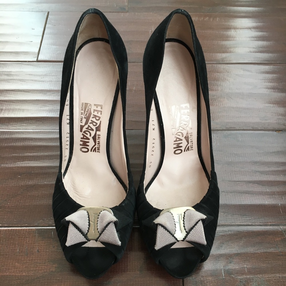 Ferragamo black suede heels